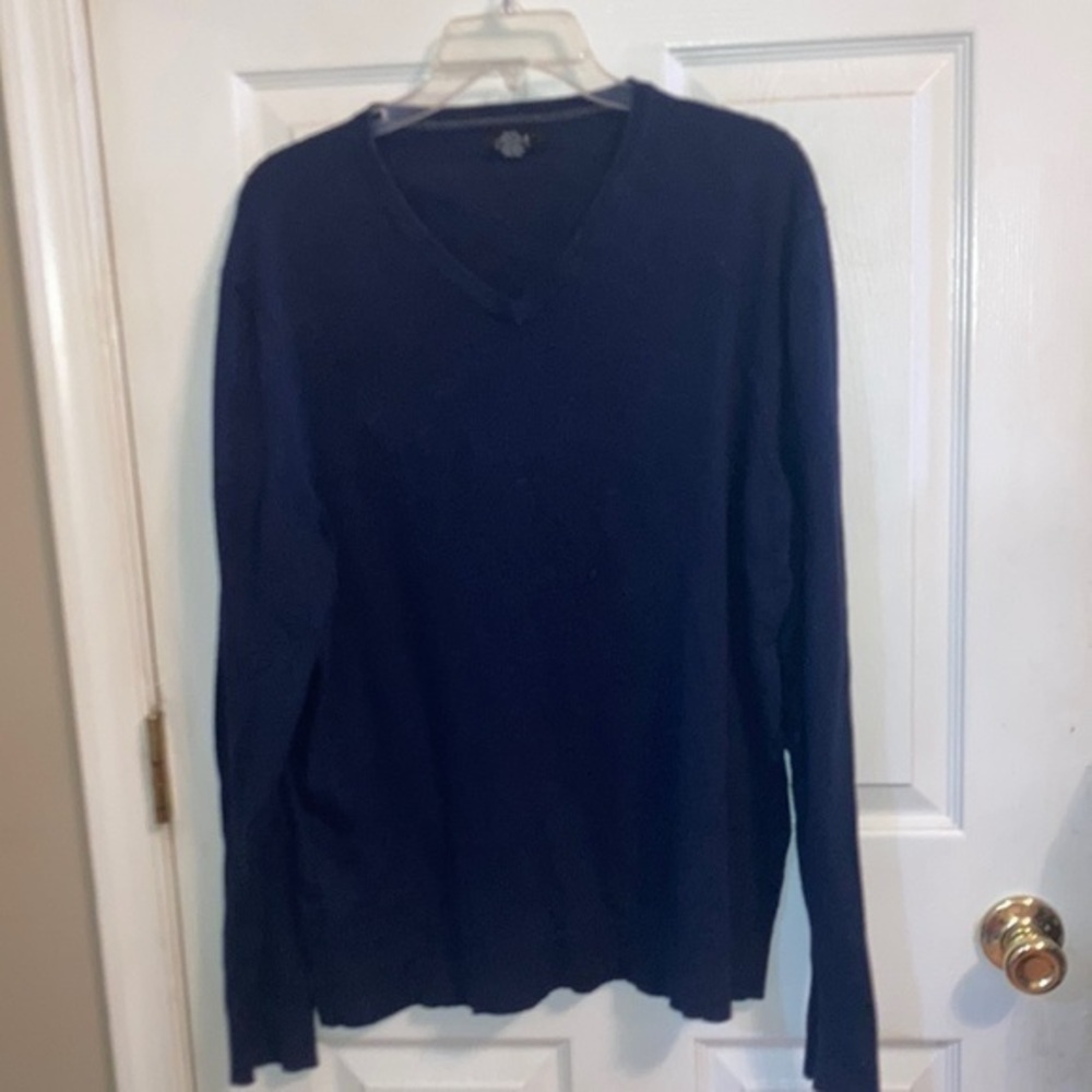 Alfani Regular Fit Long Sleeve V Neck Blue Top
